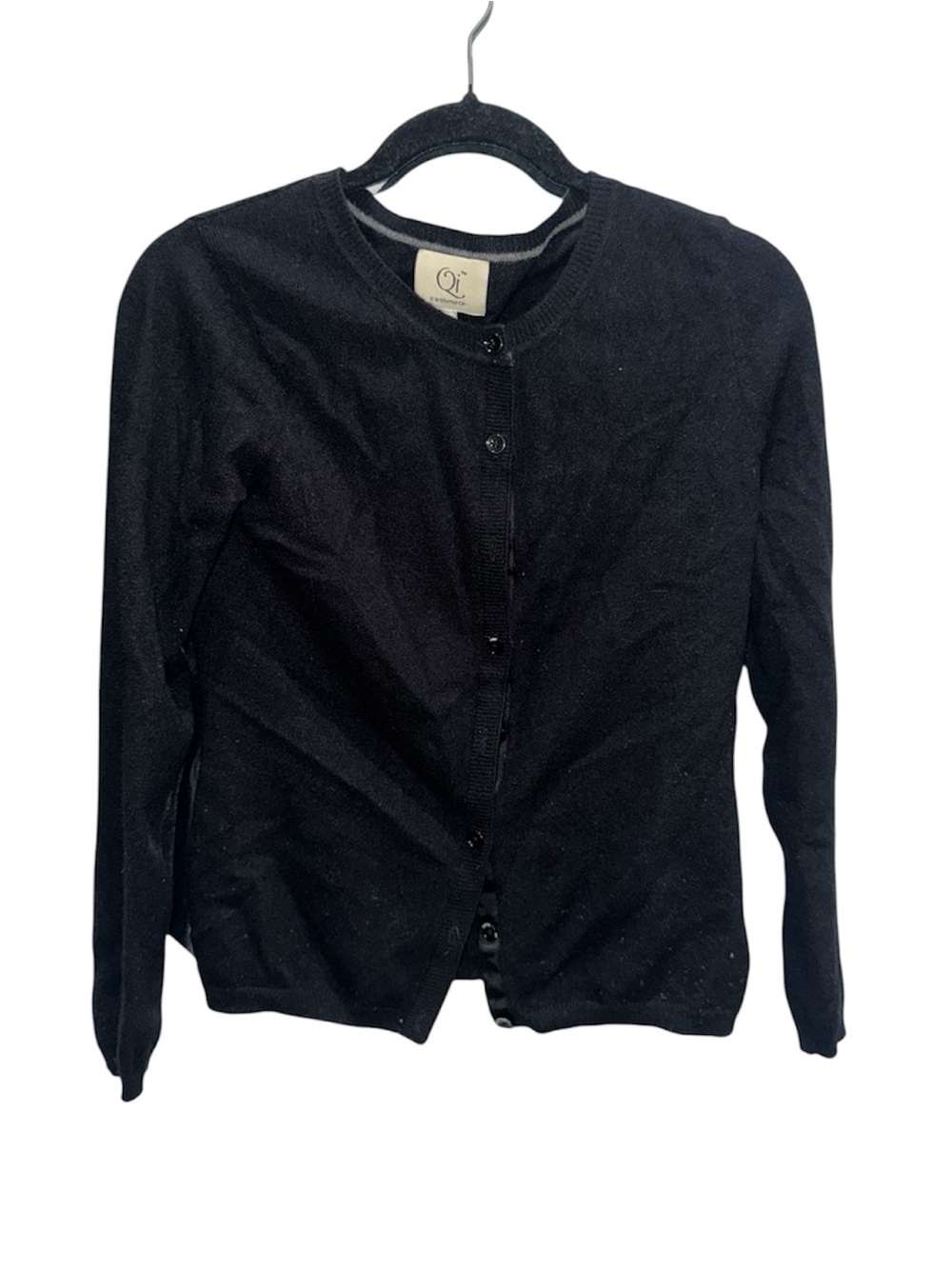 Qi Black Button-Front Crewneck Cardigan
